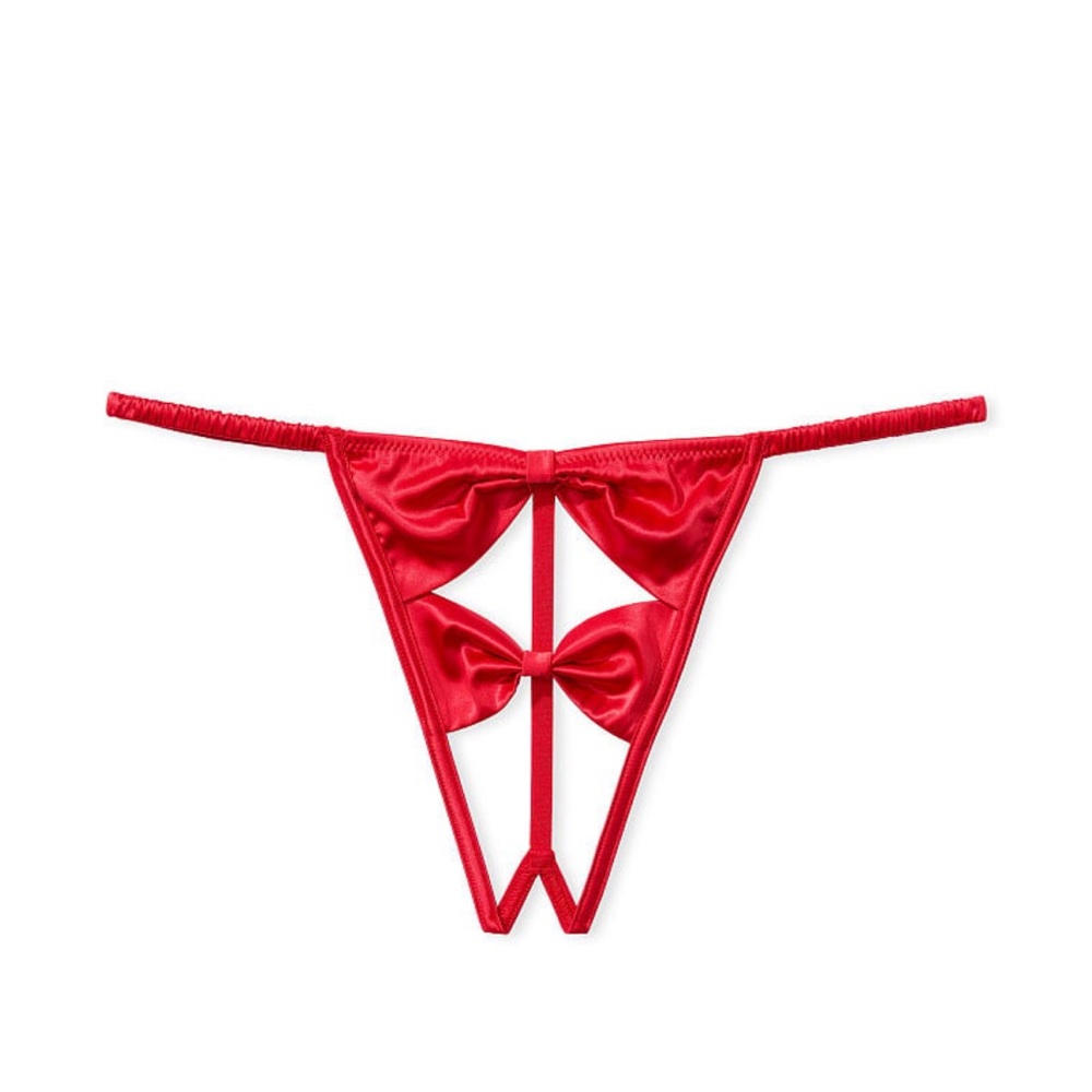 NWT Victoria’s Secret Crotchless Satin Bow V-String Panty Red